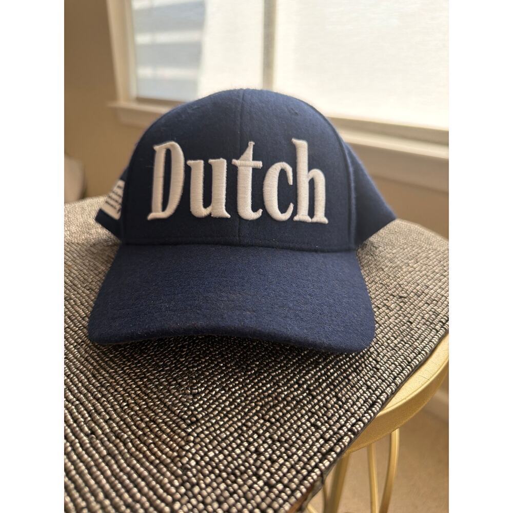 Dutch Snapback Hat Navy Wool-Like Cap Tan Brim Embroidered Dutch